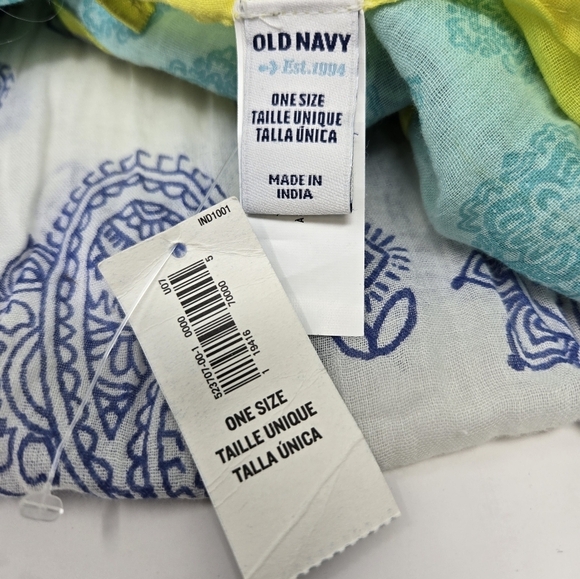 NWT OLD NAVY COTTON LIGHTWEIGHT SCARF WRAP BLUE PAISLEY TEAL YELLOW WOMEN OS - Picture 8 of 12